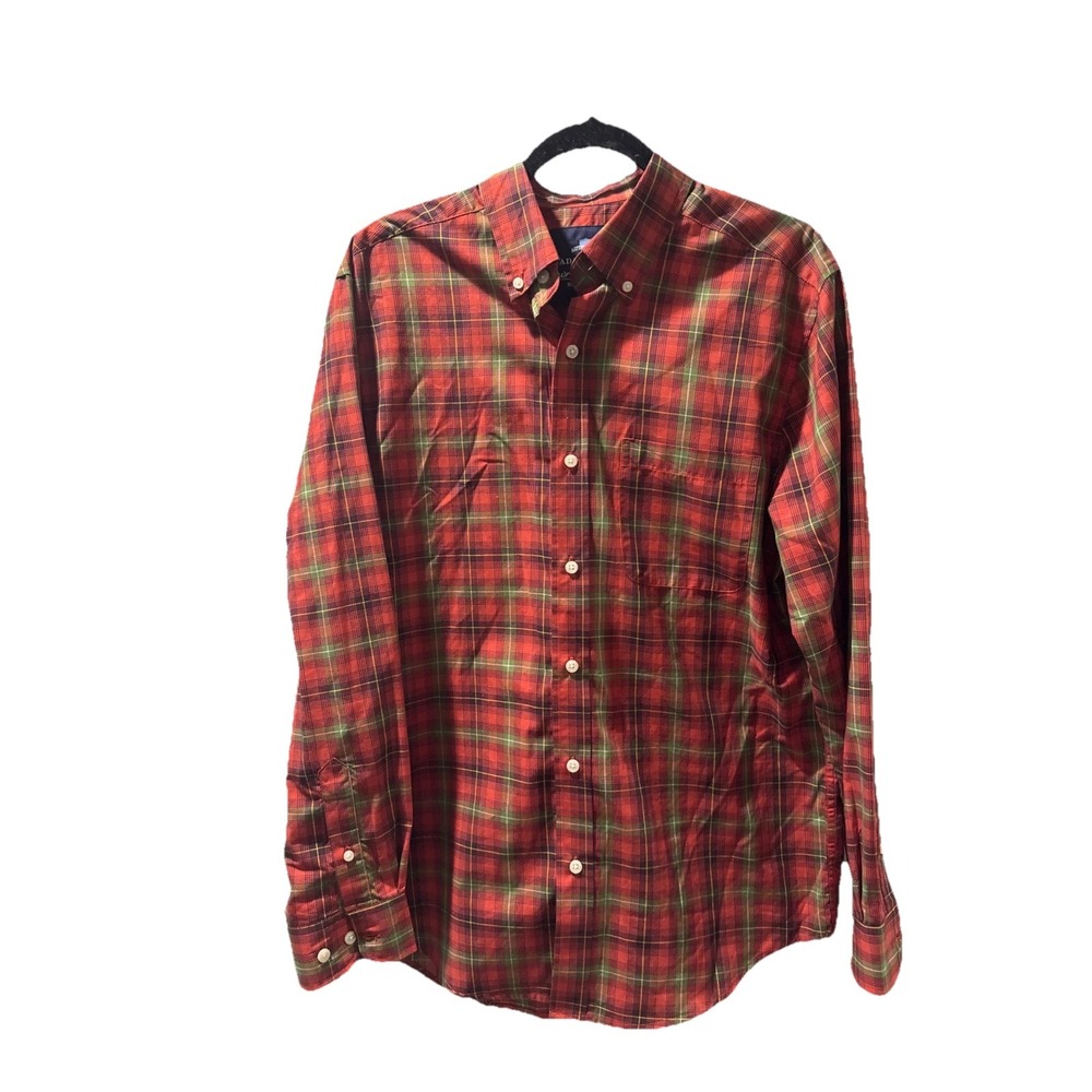 Saddlebred Mens Long Sleeve M Shirt Button Down Red Plaid Lightweight USA Made